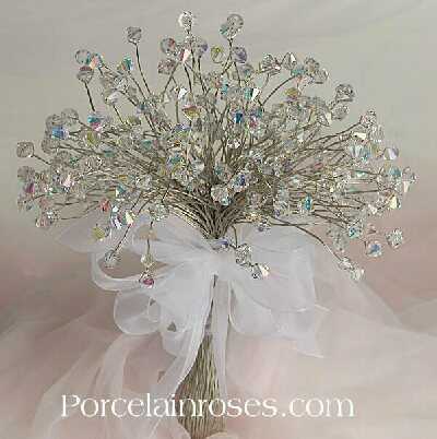 Bride's Wedding Bouquet Pretty Crystal And Silk Hand Tied Wedding 