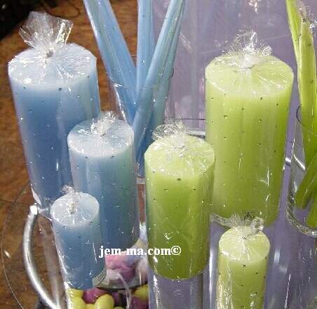 light blue and lime crystal candles