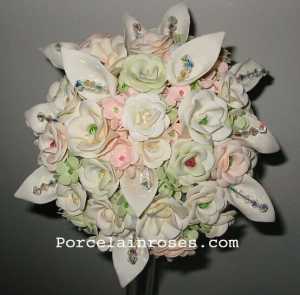 Light coral, green Bride's Bouquet