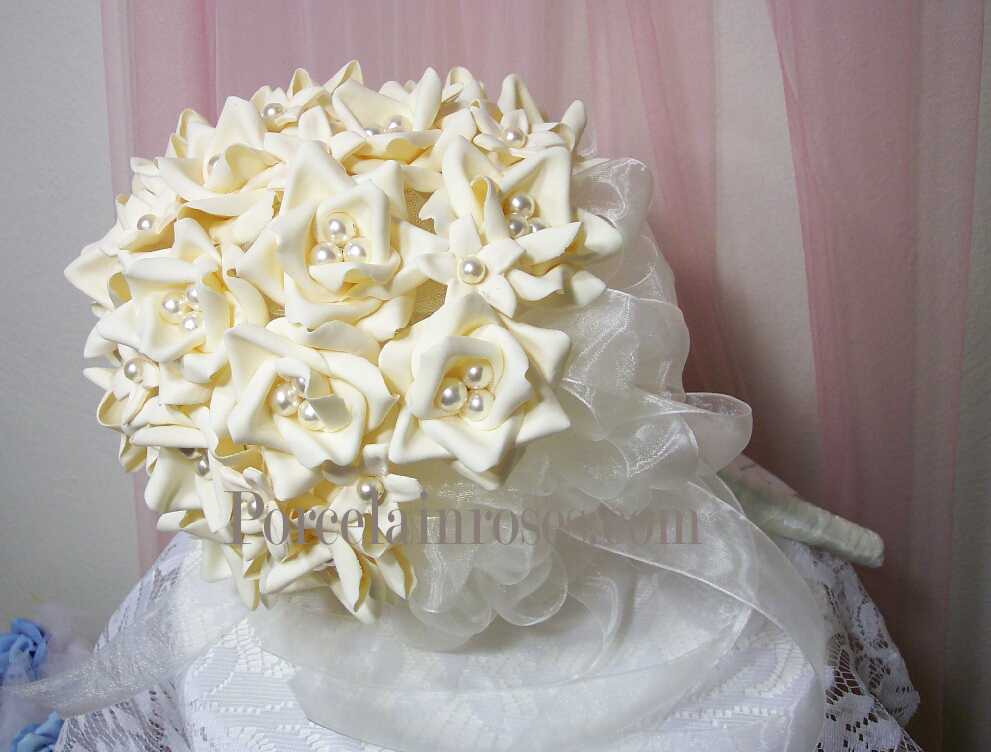 Ivory Rose Wedding Bouquet with Ivory Pearls Add Stephanotis for 25 Bridal