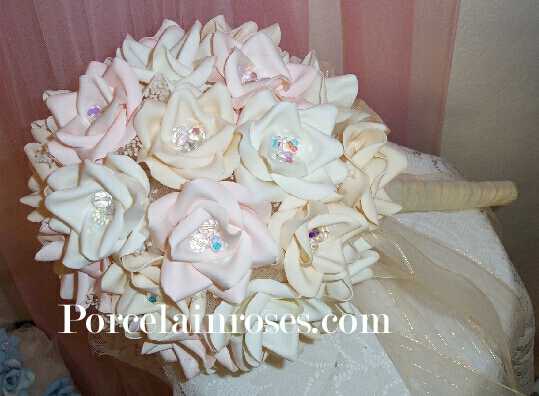 pink and white roses. Deep Ivory, Lt. Pink & White Rose Bridal Bouquet