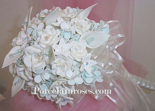 Mini Callas Roses Stephanotis and Hydrangea Wedding Bouquet Porc 348