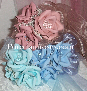 mauve, light blue and aqua wedding flowers #412