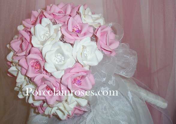 White And Pink Rose Bouquet. 10" White and Pink Roses