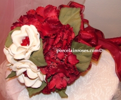 Wedding Bouquet #501 - Ivory Roses with Apple Red Hydrangeas