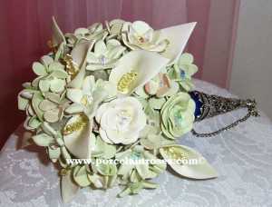 Moss Green Wedding Bouquet #502b with calla lilies, roses ans stephanotis