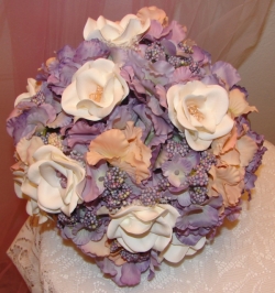 Wedding Bouquet #503 - white roses, lavender hydrangea and peach crystals