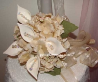 Ivory Medium Calla Lilies with Ivory Silk Hydrangea Wedding Bouquet #566