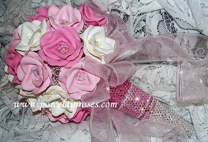 Medium Pink Pink and Natural White Roses with a matching Jemma Crystal 