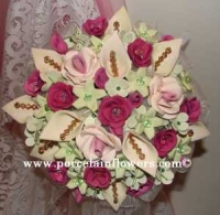 Deep Mauve, Moss Green and Ivory Wedding Flower Bouquet #576