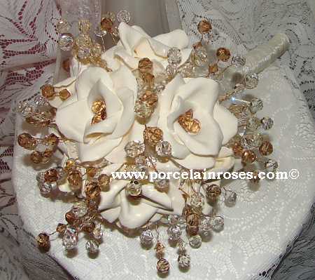 Crystal Wedding Bouquet with Ivory Roses and 100 Crystal Stems