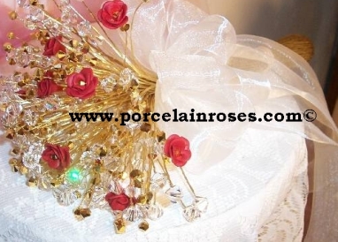 Red & Gold Rose & Crystal bouquet