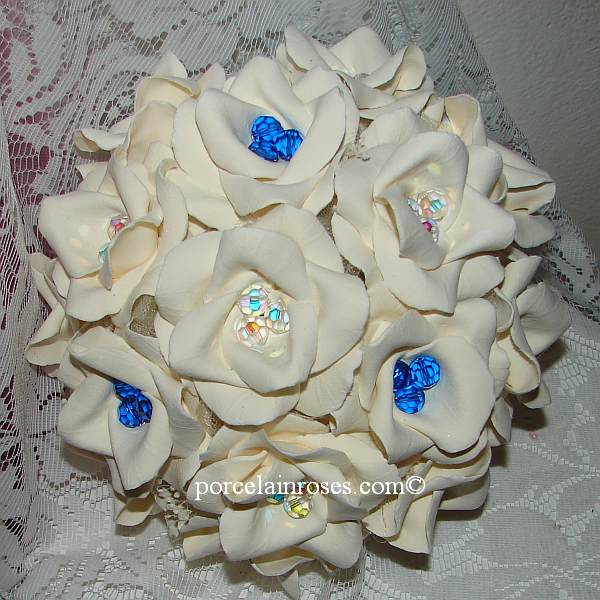 Round wedding bouquet with Swarovski crystals